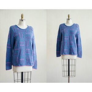 Christopher & Banks blue angora wool‎ geometric embroidered sweater